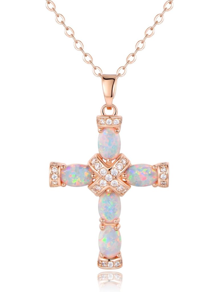 Elegant Rose Gold Opal Cross Necklace - Perfect Gift & Everyday Shine